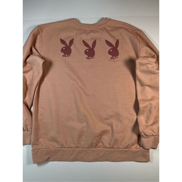 PLAYBOY Logo Front and Back Sweatshirt Crewneck Peach Oversized Women's XL EUC - Picture 3 of 8